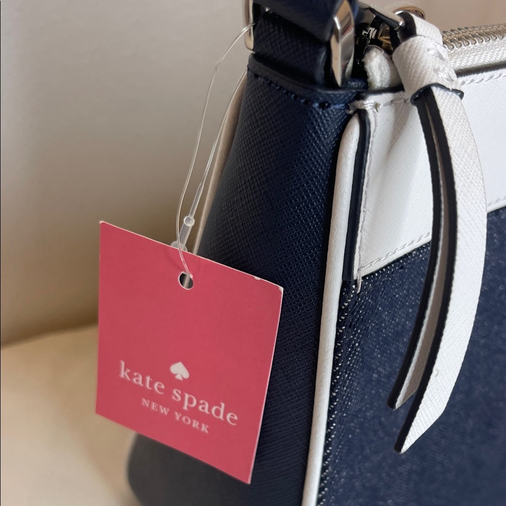 Kate Spade Denim Cameron Blue White Colorblock Top Zip Crossbody Retail $349 - Picture 10 of 12